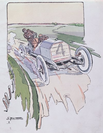 Camille Jenatzy in His Mercedes Competing in the Gordon-Bennett Race by Ernest Montaut